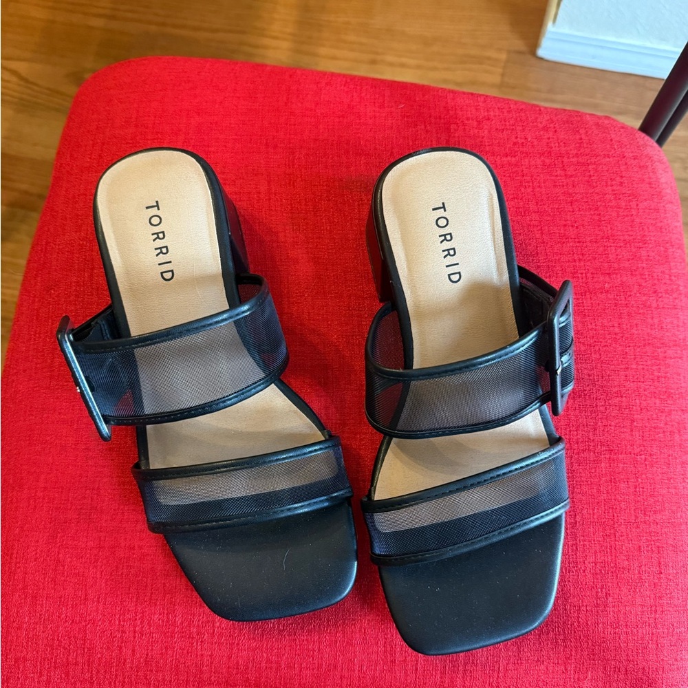 Torrid Black Mesh Buckle Sandals